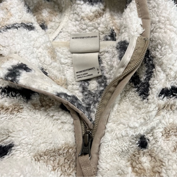 Sherpa pullover sweatshirt v neck zip pockets cream white black tan tribal Small - Picture 3 of 10
